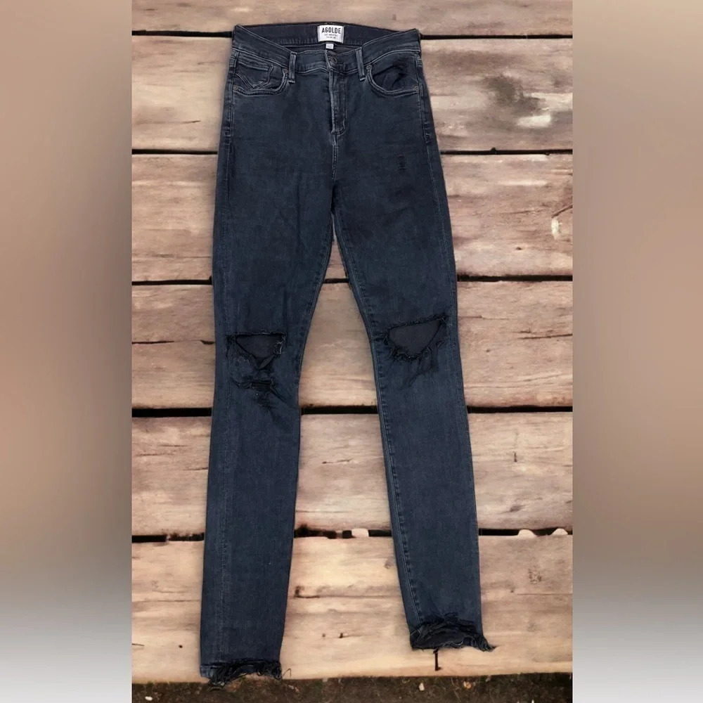 Agolde weathered black distressed skinny jeans